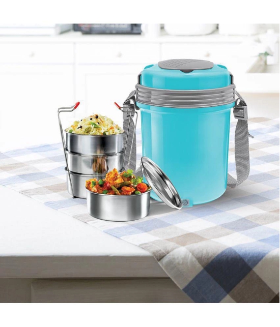 Milton Electron Stainless Steel Tiffin Box Set, 360ml/158mm, Set of 4, Blue