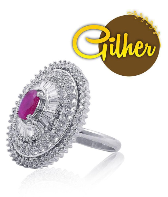 Gilher Fancy American Diamond Pink Ruby Stone Cocktail Ring With Adjustable Size For Women And Girls - None