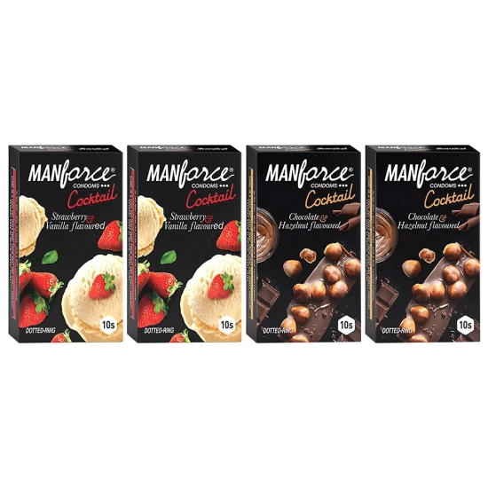 MANFORCE Cocktail Condoms Combo (Strawberry & Vanilla + Chocolate & Hazelnut) Pack of 4 X 10 Pcs (40 Condoms) Condom (Set of 4 40 Sheets)