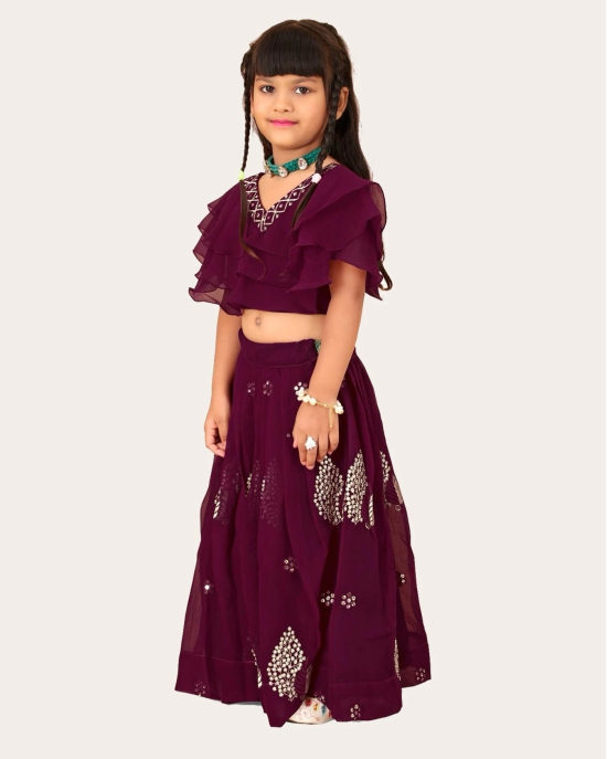 Girls Georgette Embroidered Readymade Lehenga Choli-Purple / 7 Years-8 Years