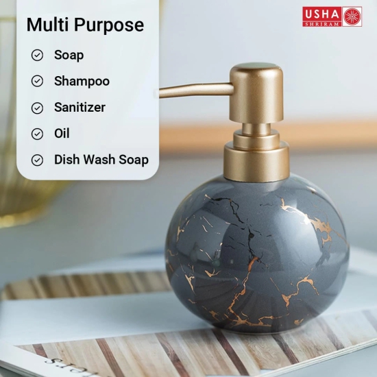 USHA SHRIRAM 300ml Ceramic Soap Dispenser Set, Kitchen Dish Soap Pump, Hand Shower Washing, Grey, Pack of 2-USHA SHRIRAM 300ml Ceramic Soap & Lotion Dispenser Set, Kitchen Dish Soap Pump, Hand Sh