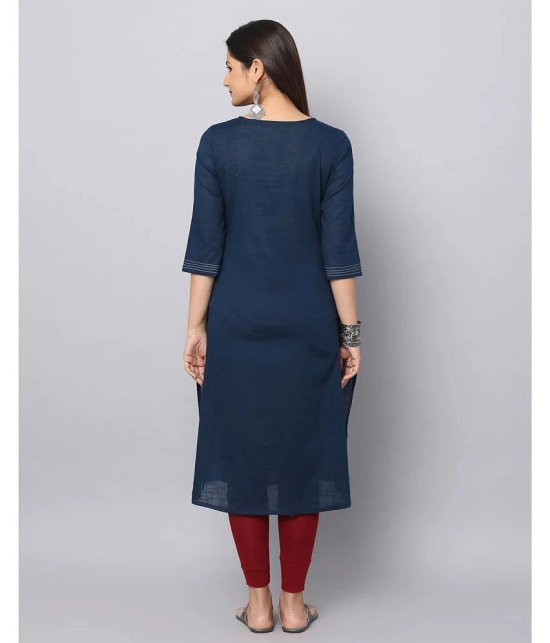 Alena Cotton Embroidered Straight Womens Kurti - Blue ( Pack of 1 ) - None