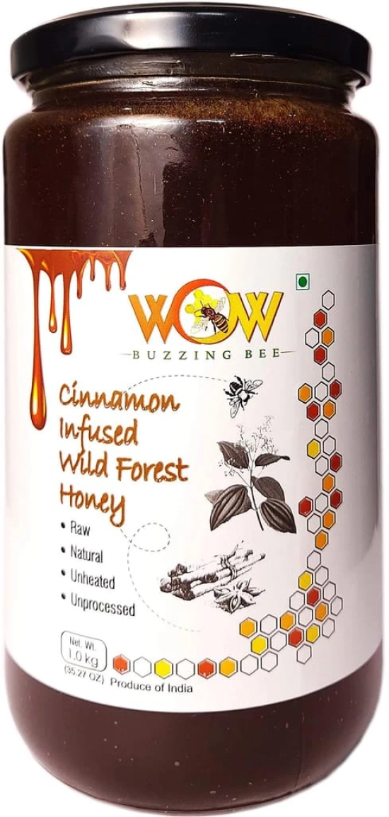 WOW BUZZING BEE - 100% Pure Natural Unprocessed Real Infused Forest Honey Immense Medicinal ValuImmense Medicinal Value. (Infused Honey (1Kg X 5))