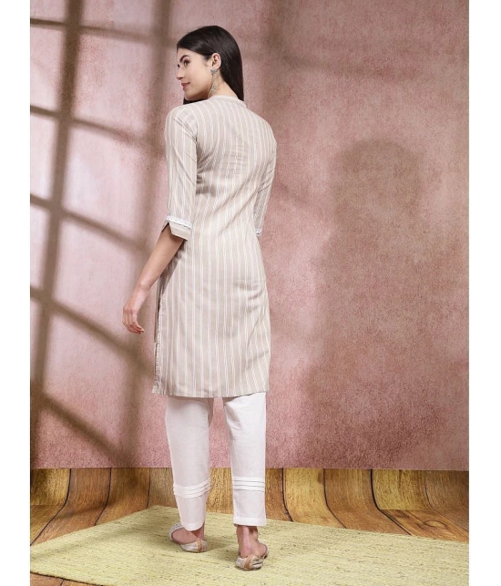 Stylum Cotton Blend Striped Straight Womens Kurti - Beige ( Pack of 1 ) - None