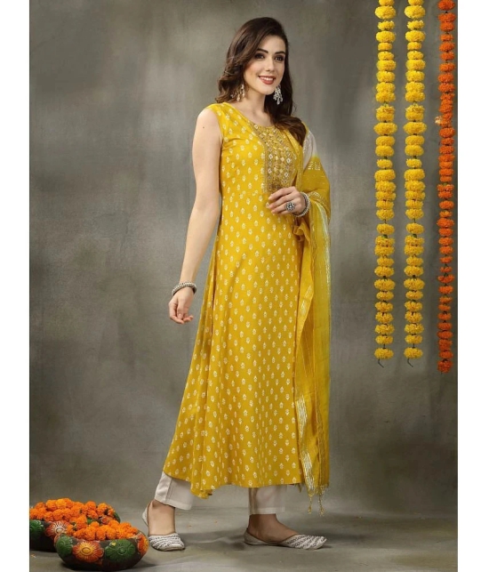 Stylum Rayon Printed A-Line Womens Kurti with Dupatta - Yellow ( Pack of 1 ) - None