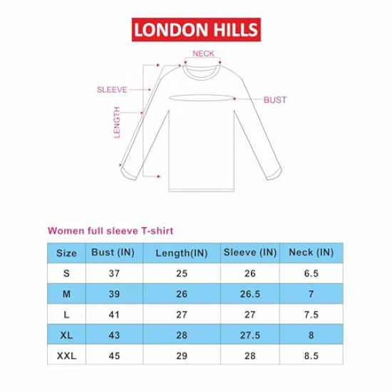 London Hills Full Sleeve Women Oval Neck Tshit | Women Regular fit Tshirt | Round Neck Women Printed t Shirt