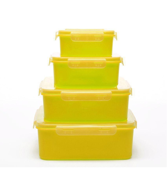 HOMETALES Square Polyproplene Yellow Food Container ( Set of 4 ) - Yellow