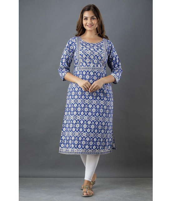 Lee Moda - Blue Cotton Women's Straight Kurti ( Pack of 1 ) - None