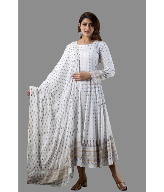 LEE MODA EXPORT - White Rayon Women's Anarkali Kurti with Dupatta ( Pack of 1 ) - None