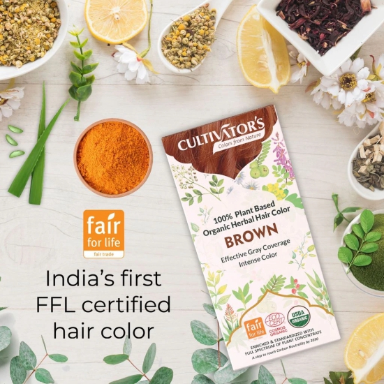 Cultivators Organic Hair Colour - Herbal Hair colour for Women and Men - Ammonia Free Hair Colour Powder - Natural Hair Colour Without Chemical, (Brown) - 100g