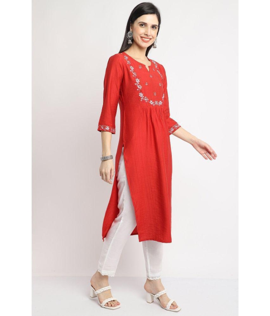 Rajnandini - Red Rayon Women's A-line Kurti ( Pack of 1 ) - None