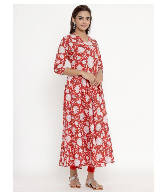 miravan Red Cotton Anarkali Kurti - - L