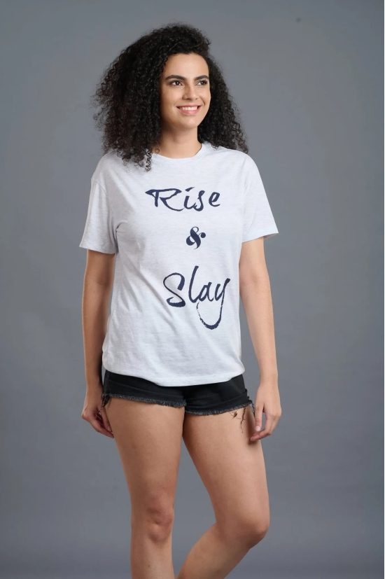 Rise & Slay Printed White Oversized T-Shirt for Women M