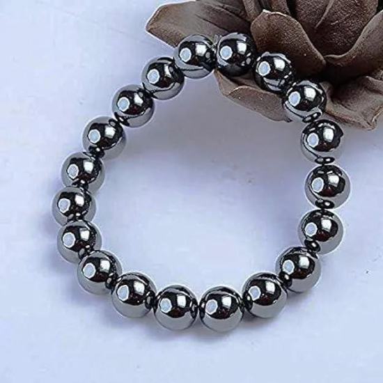 Natural Round Beads Magnetic Hematite Crystal Stone 8mm Bracelet (Pack of 2)-1