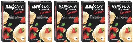 Manforce Cocktail Condoms (Dotted-Rings) Strawberry & Vanilla Flavoured 10 Pcs x Pack of 5