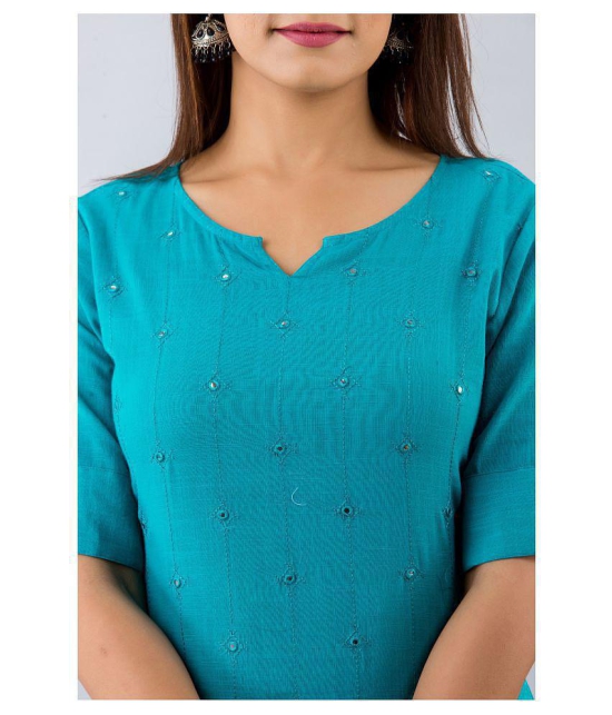 SVARCHI - Turquoise Cotton Blend Women''s Straight Kurti - L