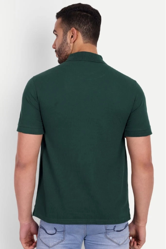 Solid Men Polo Neck Dark Green T-Shirt