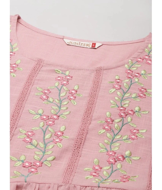 Juniper Cotton Blend Embroidered Mini Womens Fit & Flare Dress - Pink ( Pack of 1 ) - None