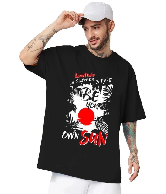 Leotude Cotton Blend Oversized Fit Printed Half Sleeves Mens T-Shirt - Black ( Pack of 1 ) - None