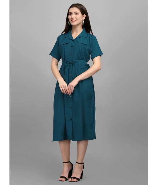 gufrina Rayon Solid Midi Womens Shirt Dress - Teal ( Pack of 1 ) - None