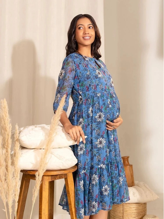 Janasya Blue Georgette Womens Maternity Dress ( Pack of 1 ) - 2XL