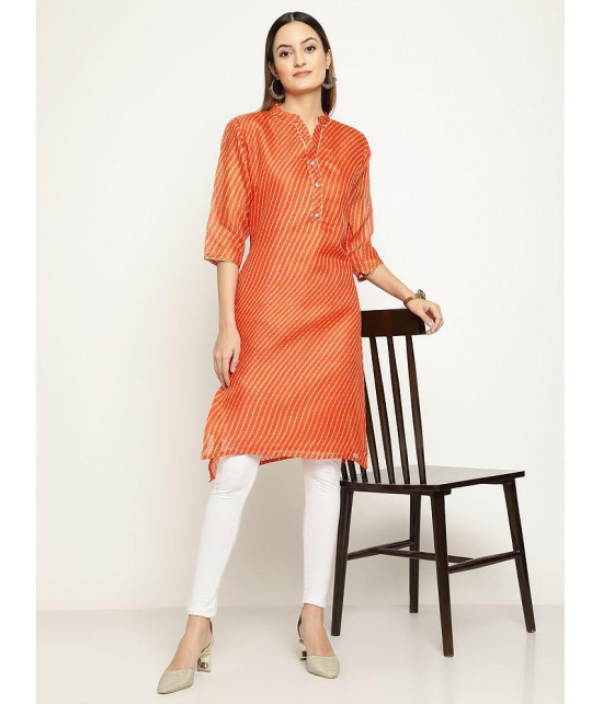 Queenley - Orange Silk Women's Straight Kurti ( Pack of 1 ) - None