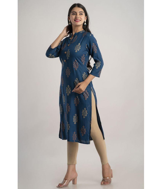 MAUKA - Blue Rayon Women''s Straight Kurti ( Pack of 1 ) - None