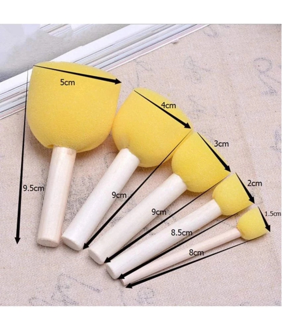 Eclet 5 Pcs Round Stencil Sponge Wooden Handle Foam Brush Set Painting Tools for Kids DIY Painting Stencils Arts and Crafts Tool Accessories