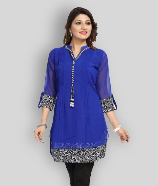 Meher Impex - Blue Georgette Women''s Straight Kurti ( Pack of 1 ) - S