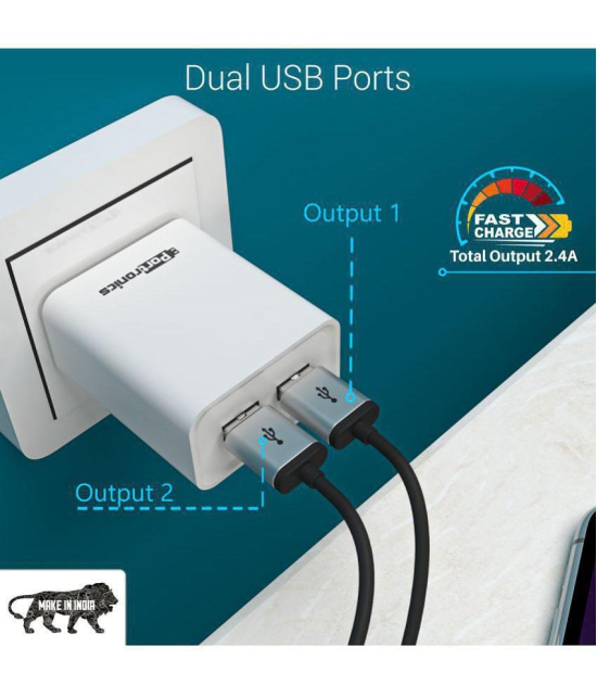 Portronics Adapto 66:2.4 A Charger with Dual USB Ports ,White (POR 1066) - White