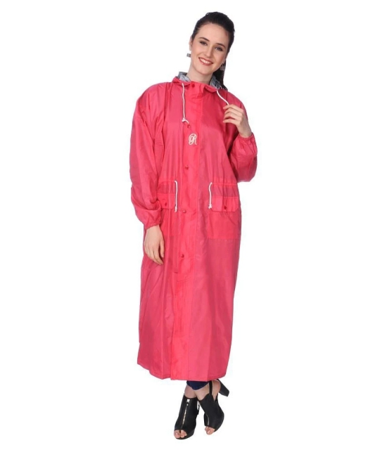 Goodluck Polyester Long Raincoat - Peach - Free Size