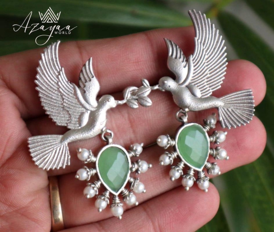 Azayaa World Light green Charming love bird earring