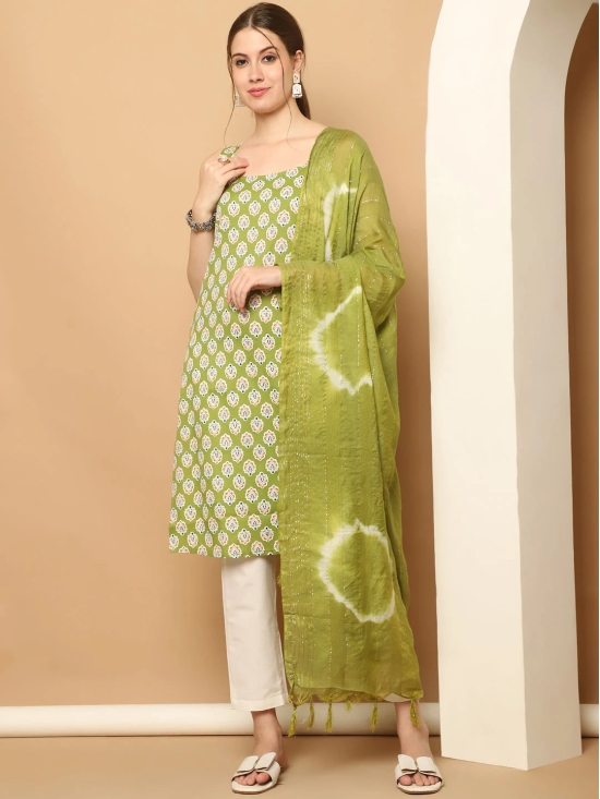 Green printedKurta with pallazos dupatta set-XXL / Green