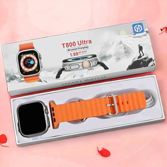 T800 Ultra Watch Smartwatch 1.9 HD Display Bluetooth Calling SmartWatch (Black And Orange Alpine Loop Strap & Dial)-Orange