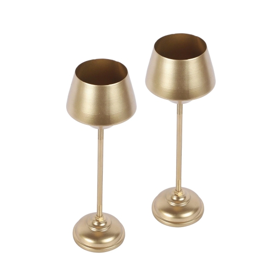 Wine Shape Table Top Planter with Stand (Set of 2)-Gold