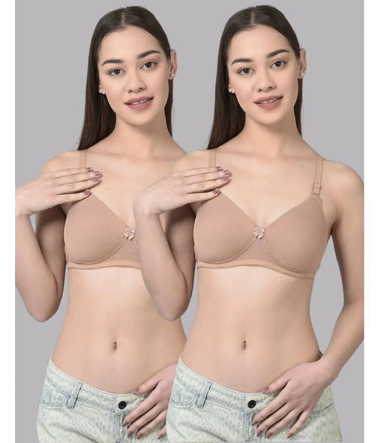 Dollar Missy Beige Cotton Lightly Padded Womens T-Shirt Bra ( Pack of 2 ) - None