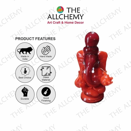 THE ALLCHEMY Small Size Glass Ganesha, Gifting Ganesha Statue (Orange-Yellow)