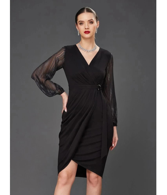 Miss Chase Polyester Solid Knee Length Womens Wrap Dress - Black ( Pack of 1 ) - None