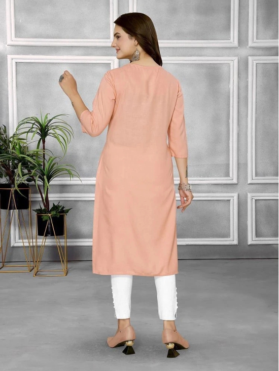 Rangita Women Rayon Peach Embroidered Knee Length Straight Kurti - None