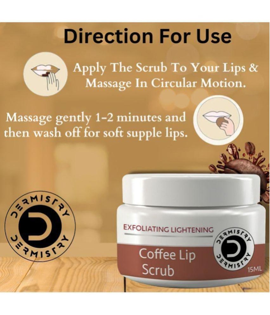 Dermistry Exfoliating Lightening Brightening Coffee Sugar Lip Care Scrub Olive & Coconut Oil Exfoliator Smoothens Damaged Dark Dry Dull Chapped Cracked Pigmented Lips Pigmentation Removal Un