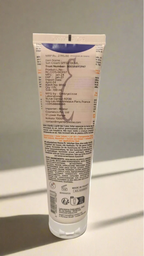 Embryolisse creme solaire sunscreen spf 50