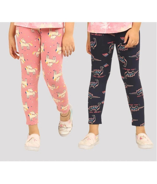 Ariel - Orange Cotton Girls Leggings ( Pack of 2 ) - None