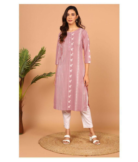 Janasya - Pink Cotton Womens Straight Kurti ( Pack of 1 ) - S