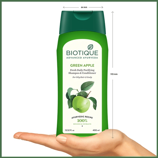 BIOTIQUE Fresh Daily Purifying Shampoo & Conditioner - Green Apple, For Oily Scalp & Hair, 400 ml