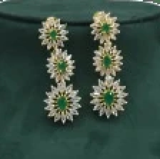 American Diamond and Emerald steps wise Necklace Set in Gold Bridal special