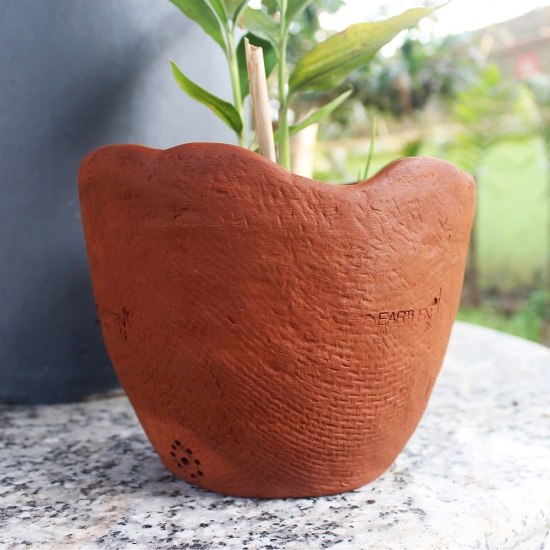 Handcrafted Terracotta Jute Textured Planters (Set of 2)