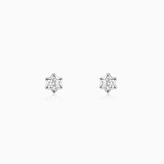 Silver Flower Star Stud Earrings