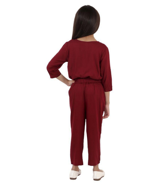 Kids Cave - Maroon Rayon Girls Jumpsuit ( Pack of 1 ) - None