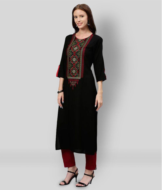 KIPEK - Black Rayon Womens Straight Kurti - L