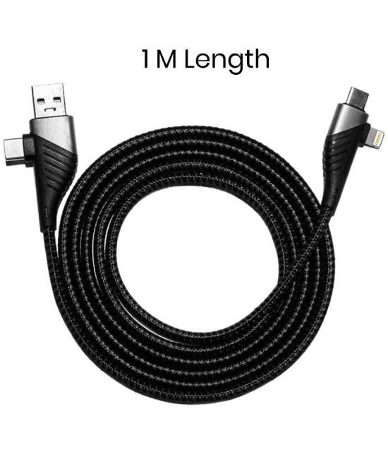 Portronics Konnect J1:USB A+ Type C to Type C+ 8Pin USB Cable ,Black (POR 1340) - Black